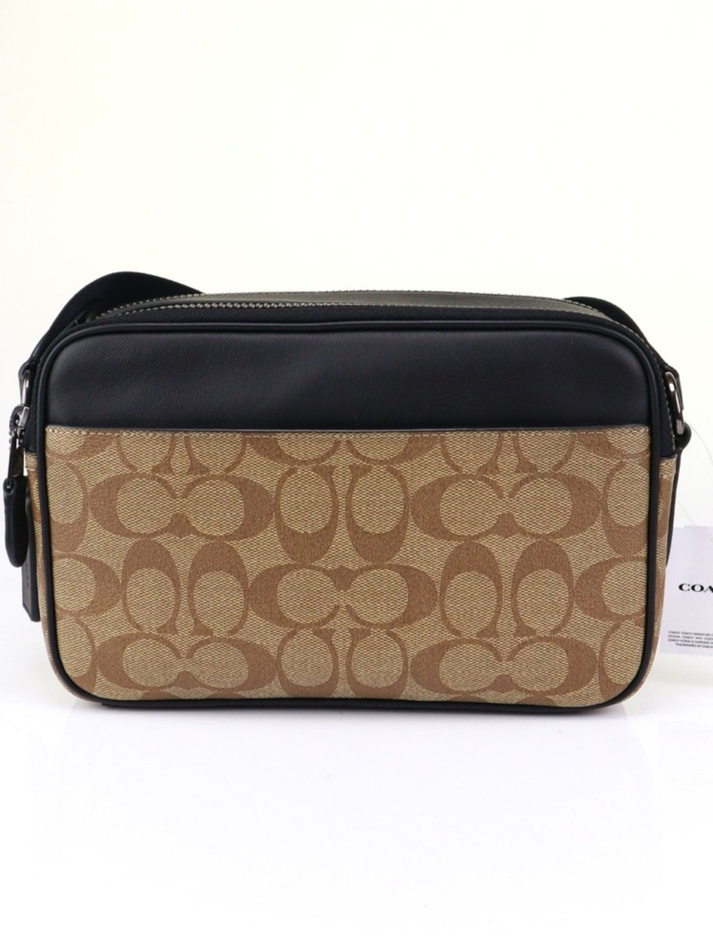 Coach Brown Signature Canvas Messenger Bag with Black Trim - Picture 4 of 7